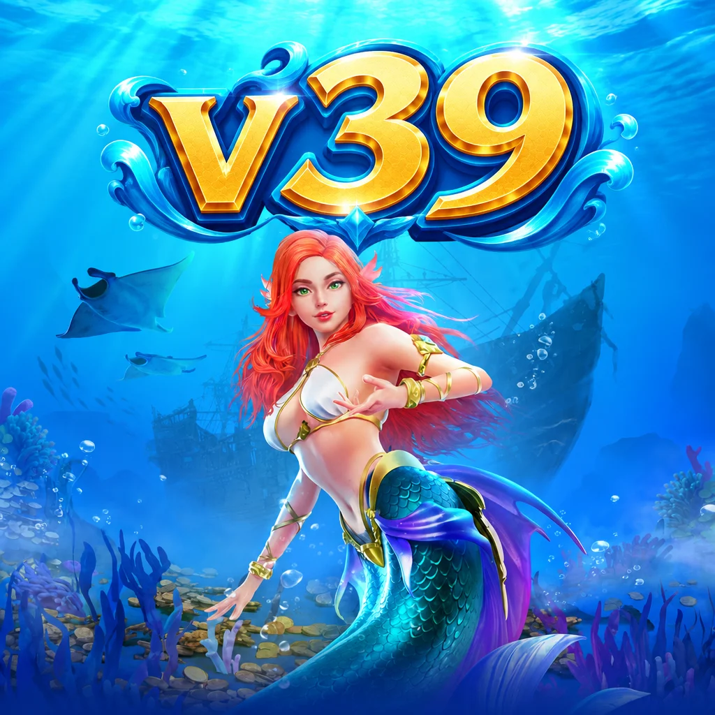 v39 Mermaid Riches dengan visual putri duyung berenang di kedalaman laut biru